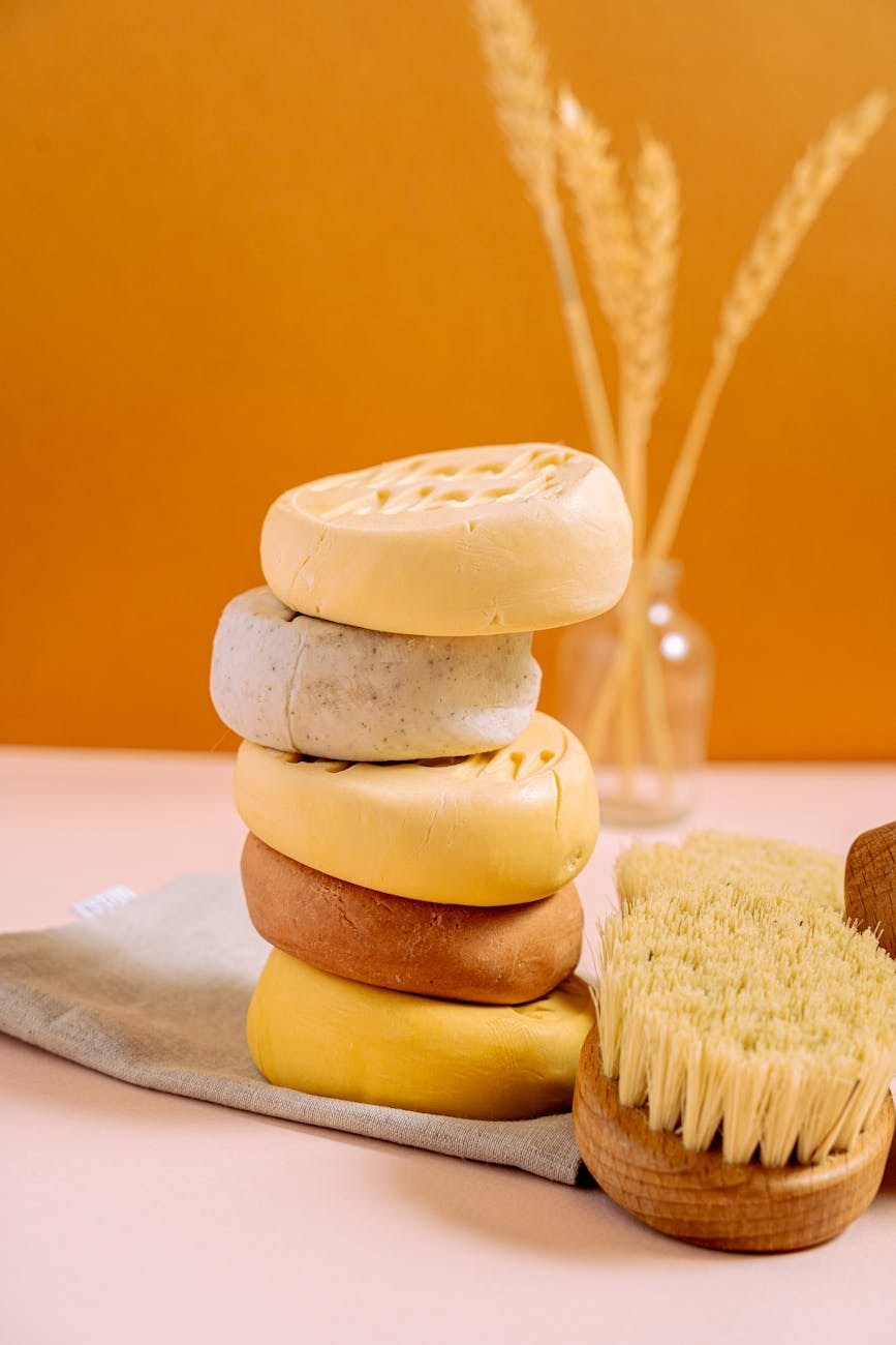 Close-up detail of textured handmade soap in studio lighting